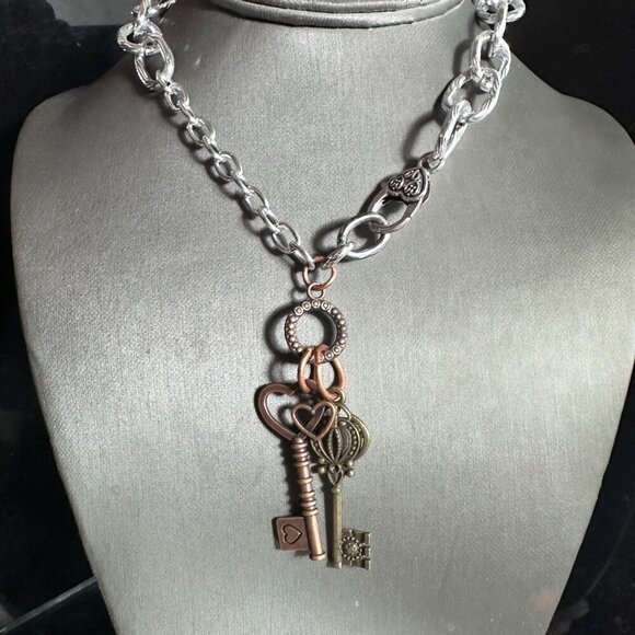 Key FOB Keys Lock Handmade Silver Necklace Choker Punk Rocker Gift NWT Steampunk - Picture 6 of 11